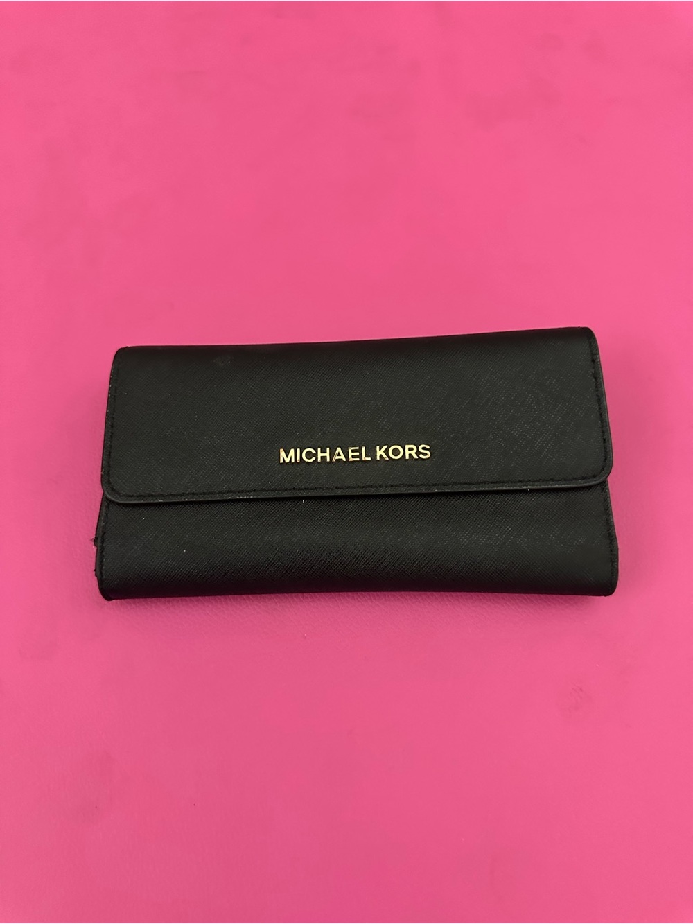 Michael Kors Black Trifold Wallet with Gold Logo